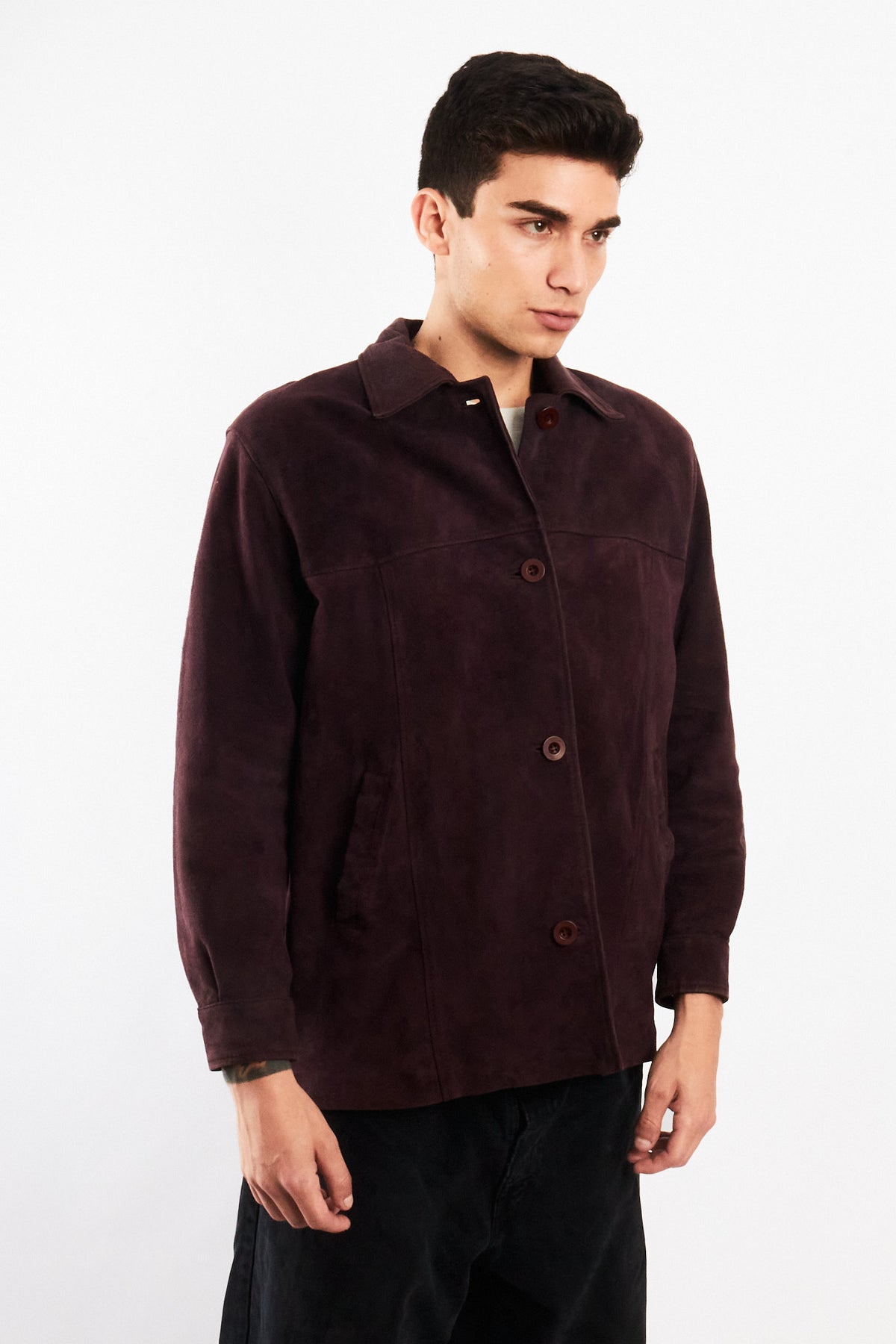 2000 Vintage Wine Suede Leather Coat (M)