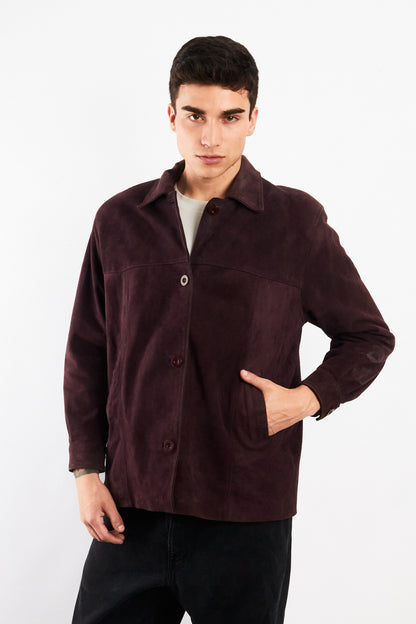 2000 Vintage Wine Suede Leather Coat (M)