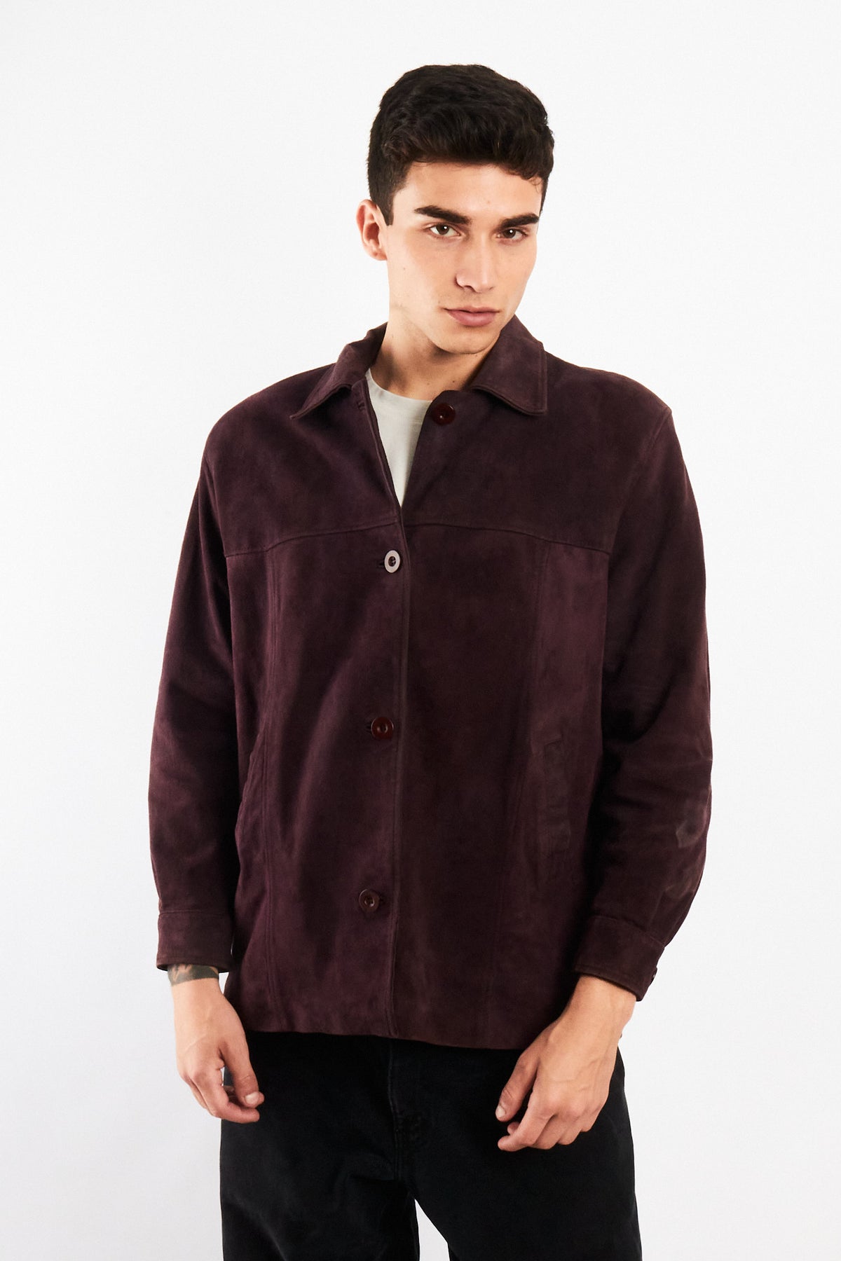 2000 Vintage Wine Suede Leather Coat (M)