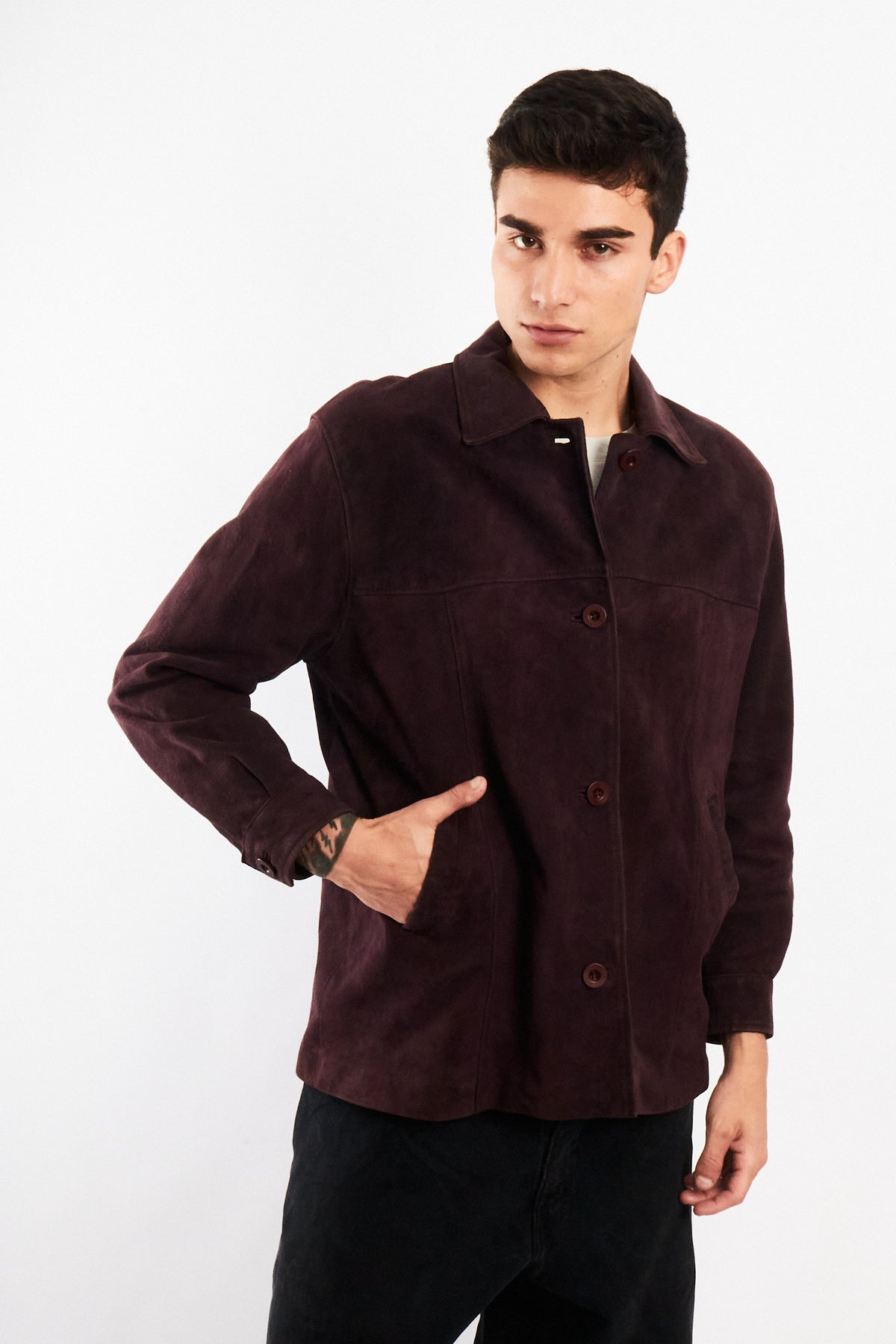 2000 Vintage Wine Suede Leather Coat (M)