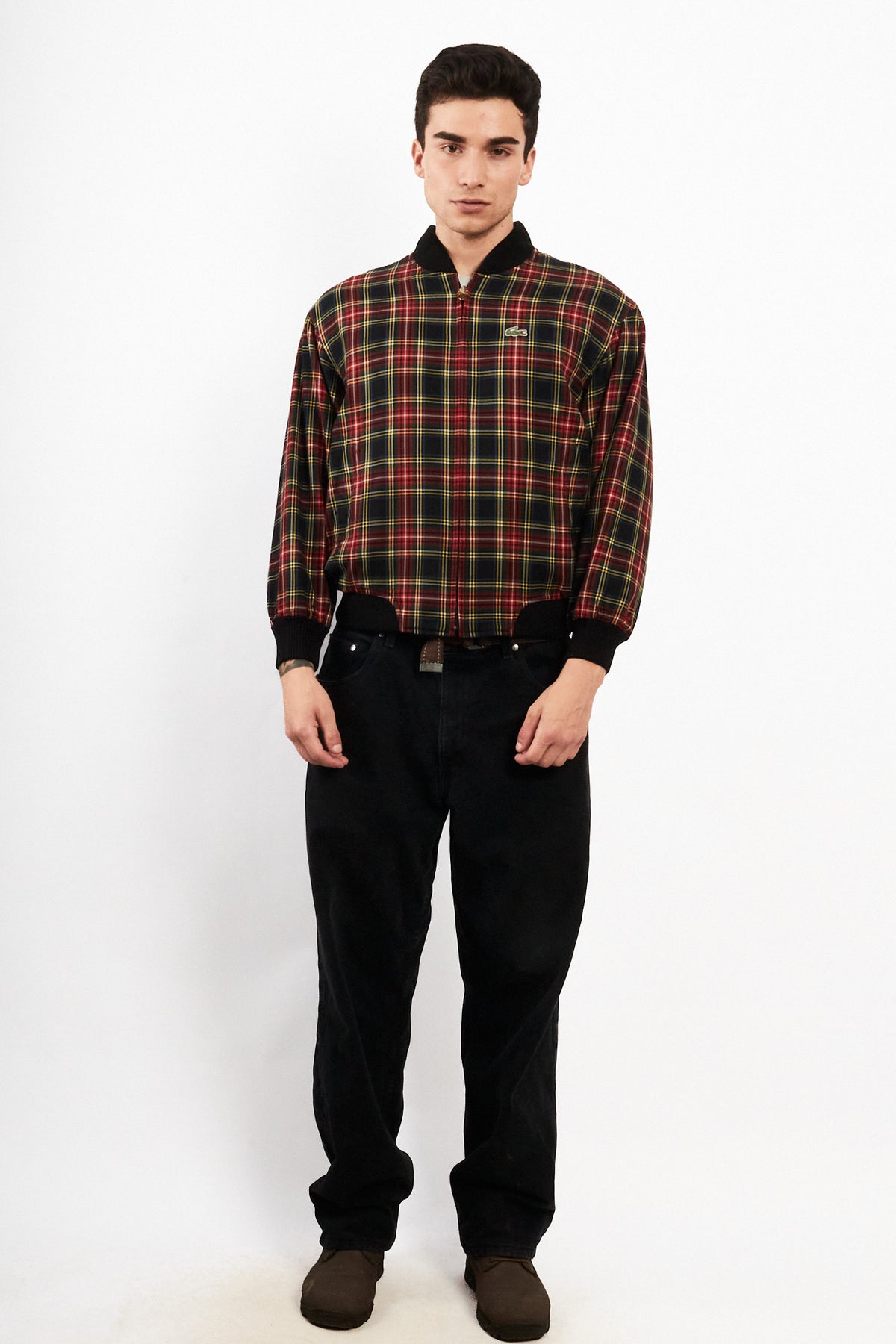 2000 Vintage Lacoste Reversible Night Blue/ Tartan Bomber Jacket (M)