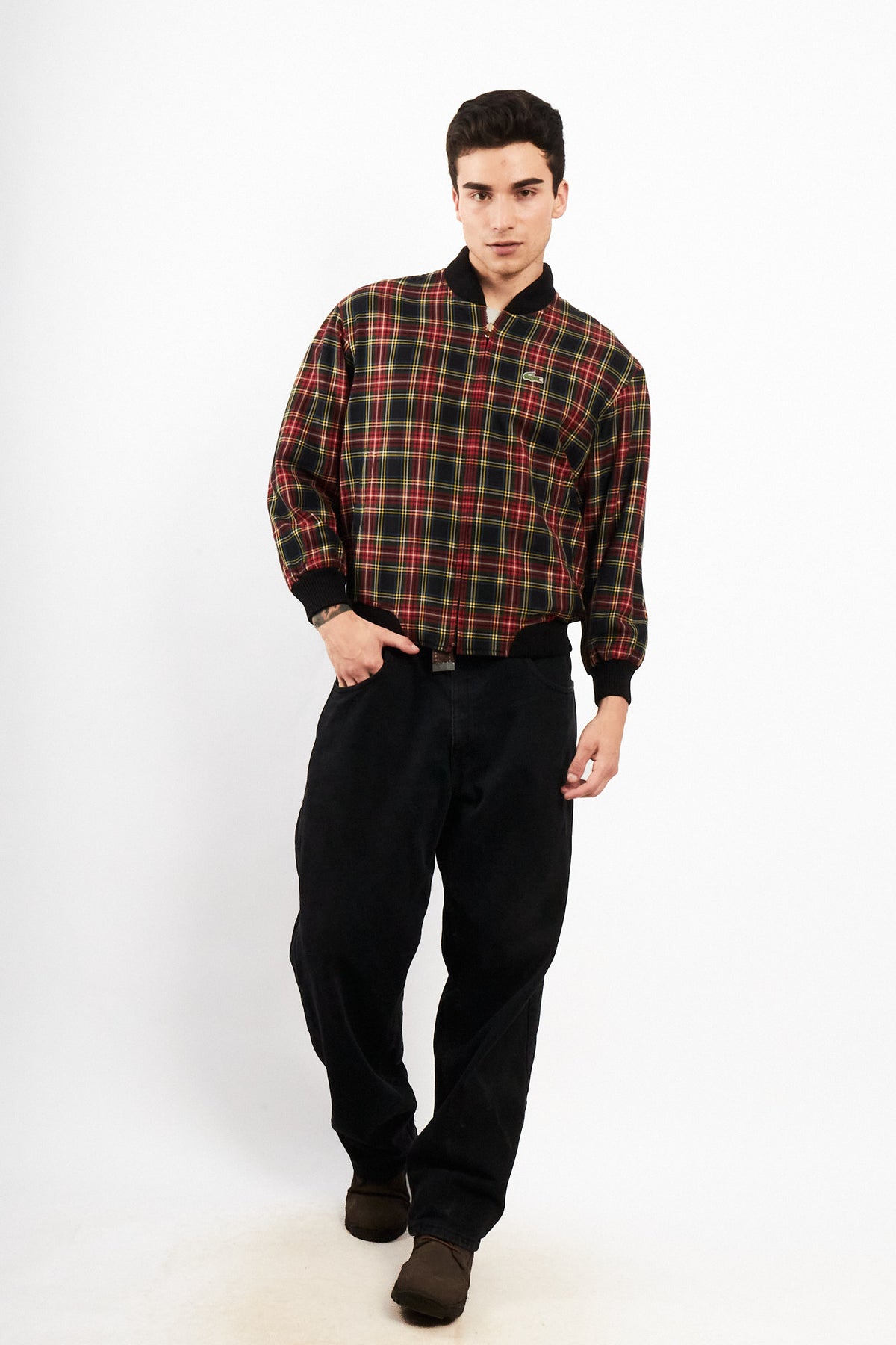 2000 Vintage Lacoste Reversible Night Blue/ Tartan Bomber Jacket (M)