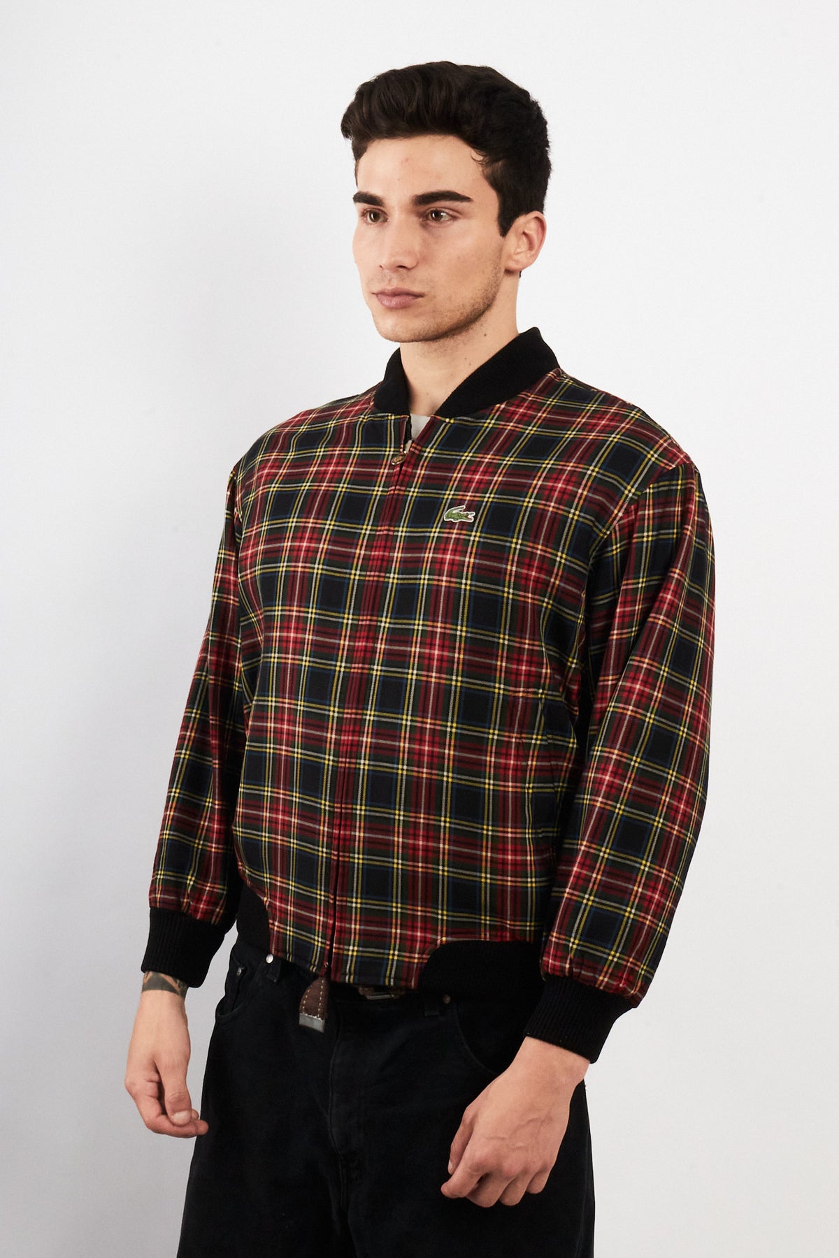 2000 Vintage Lacoste Reversible Night Blue/ Tartan Bomber Jacket (M)