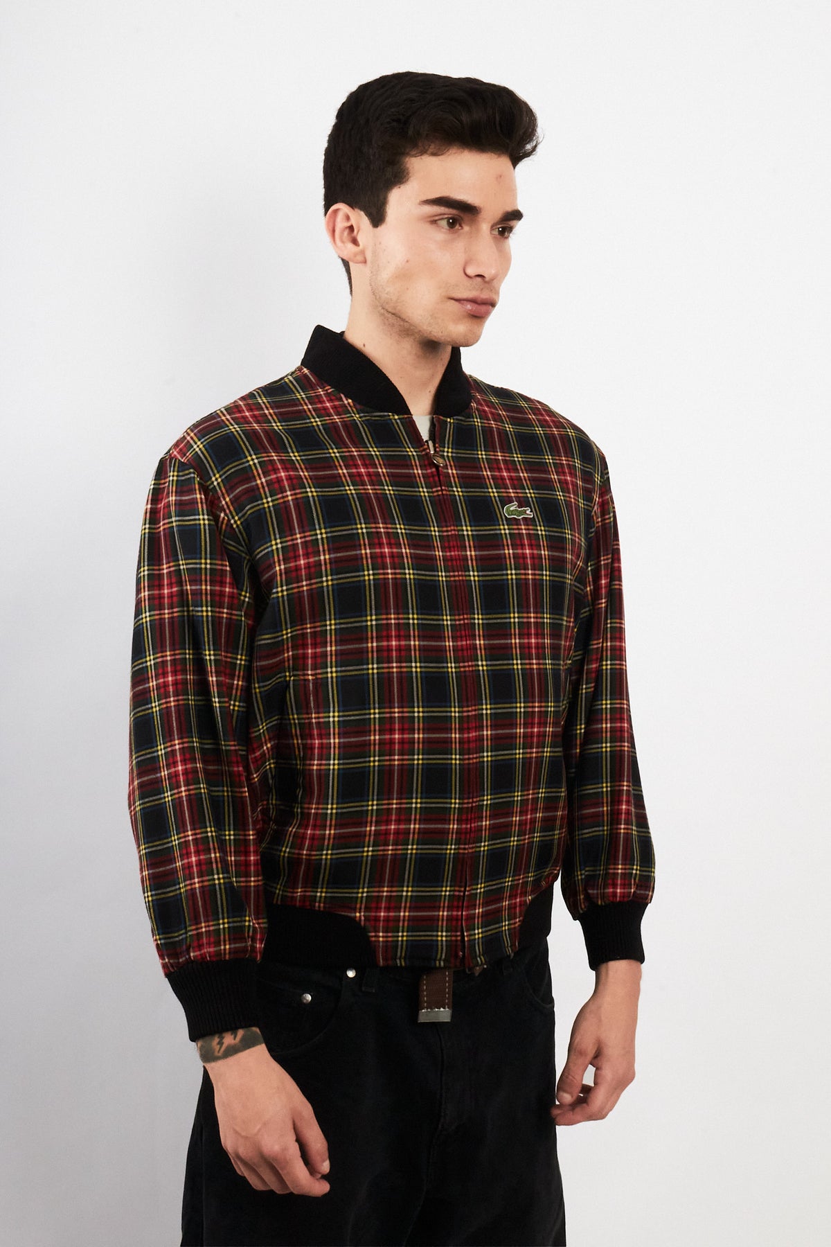 2000 Vintage Lacoste Reversible Night Blue/ Tartan Bomber Jacket (M)