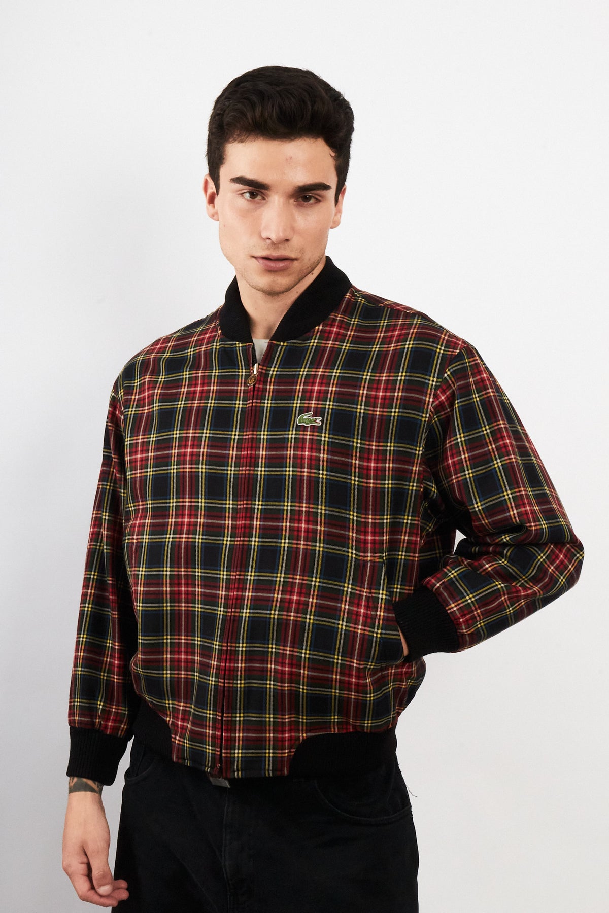 2000 Vintage Lacoste Reversible Night Blue/ Tartan Bomber Jacket (M)