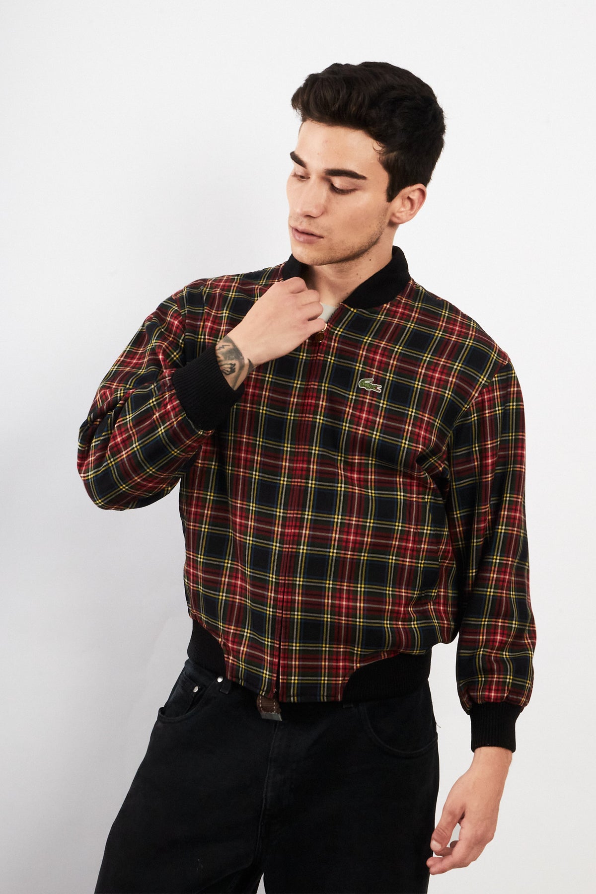 2000 Vintage Lacoste Reversible Night Blue/ Tartan Bomber Jacket (M)