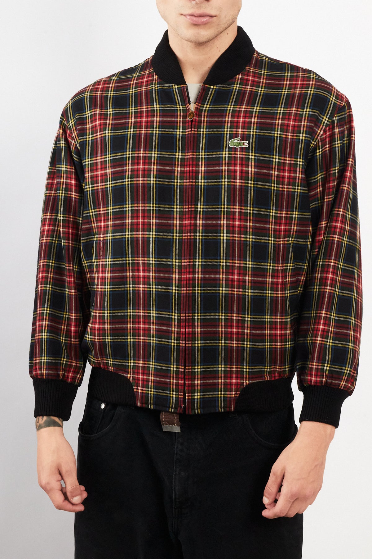 2000 Vintage Lacoste Reversible Night Blue/ Tartan Bomber Jacket (M)
