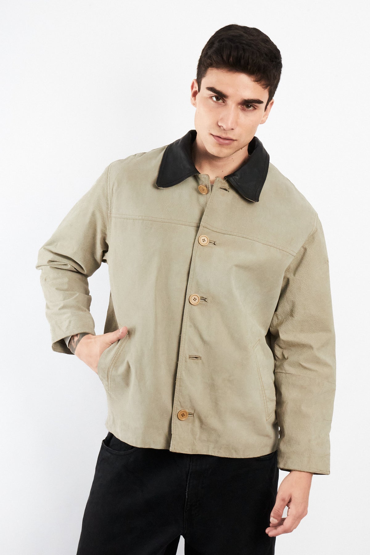 2000 Vintage Suede Leather Collar Jacket (M)
