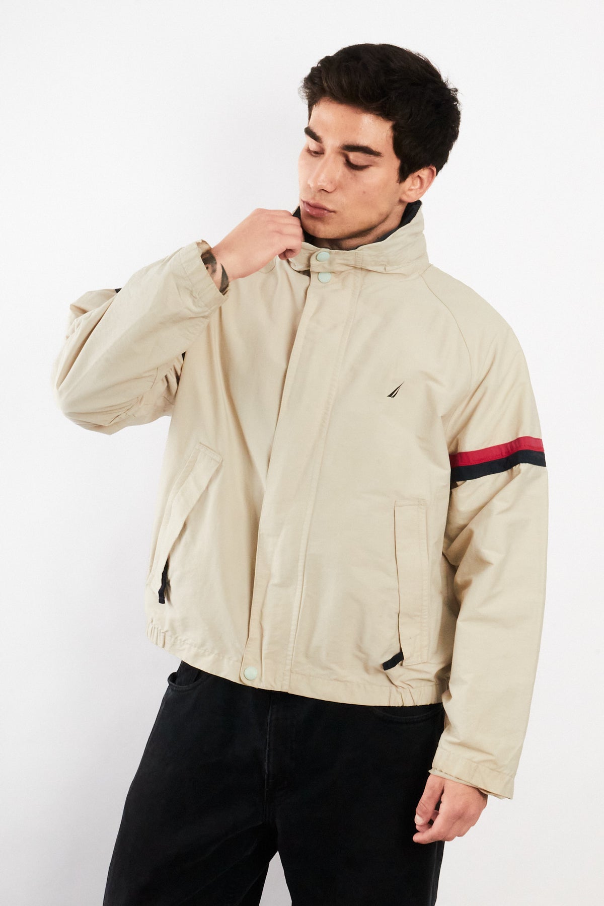 2000 Vintage Nautica Beige Striped Jacket (M)