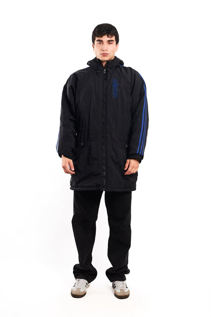 1990 Vintage Adidas Three Stripes Hooded Long Jacket (M/L)