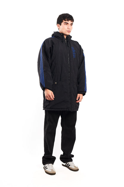 1990 Vintage Adidas Three Stripes Hooded Long Jacket (M/L)