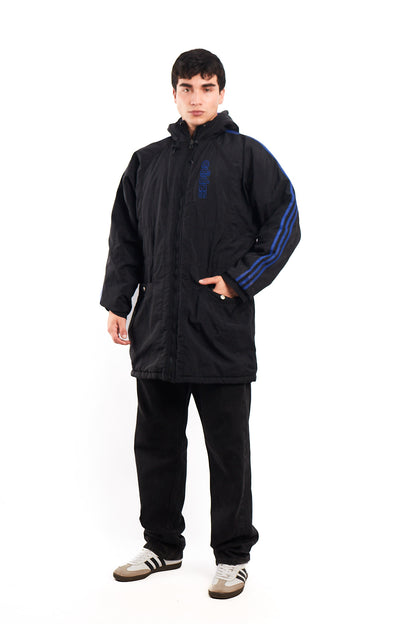 1990 Vintage Adidas Three Stripes Hooded Long Jacket (M/L)