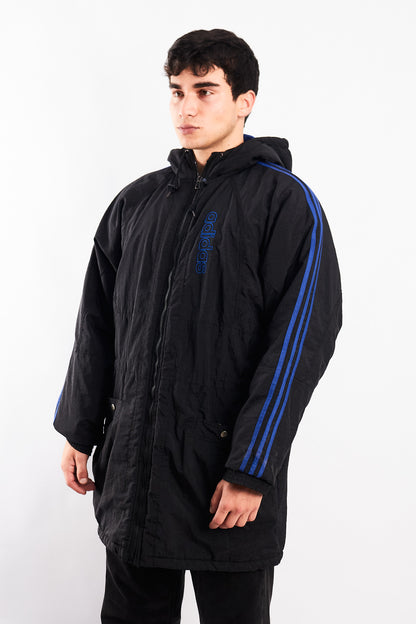 1990 Vintage Adidas Three Stripes Hooded Long Jacket (M/L)