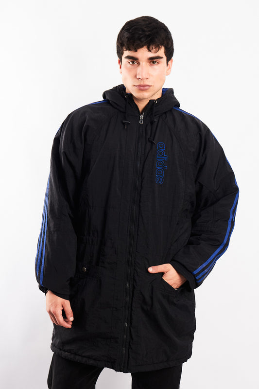 1990 Vintage Adidas Three Stripes Hooded Long Jacket (M/L)