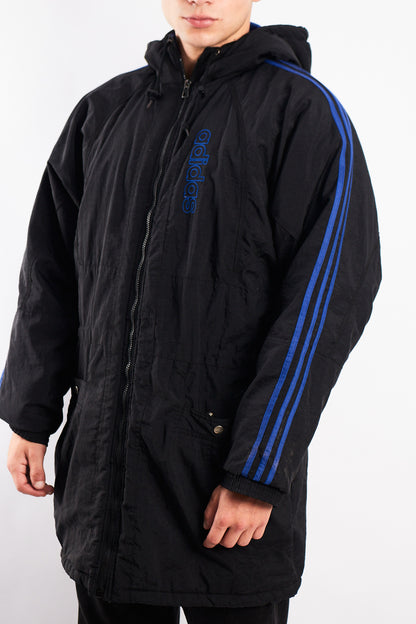1990 Vintage Adidas Three Stripes Hooded Long Jacket (M/L)