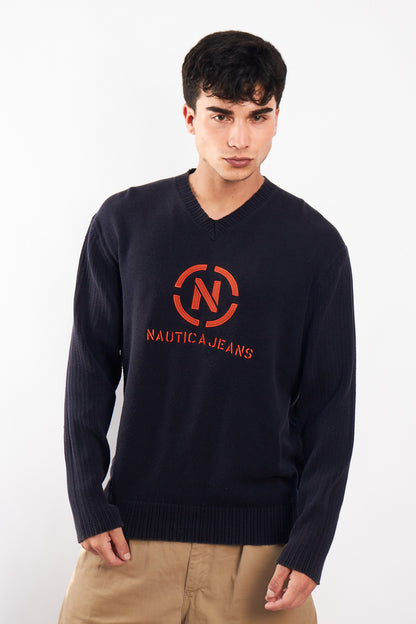 2000 Nautica Jeans Co Big Logo Sweater (L)