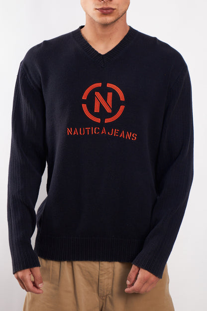 2000 Nautica Jeans Co Big Logo Sweater (L)