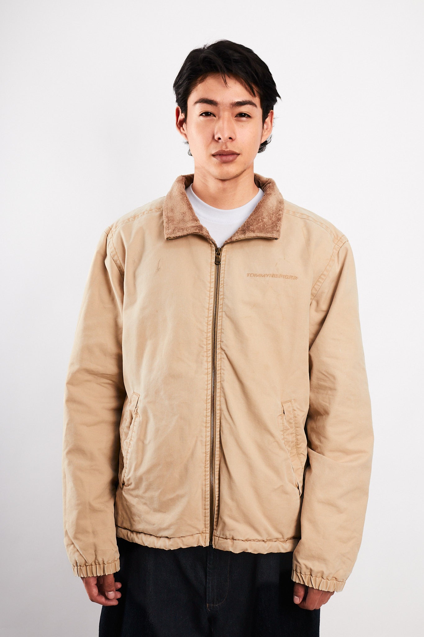 2000 Vintage Tommy Hilfiger Beige Sherpa Quilted Jacket (M/L)