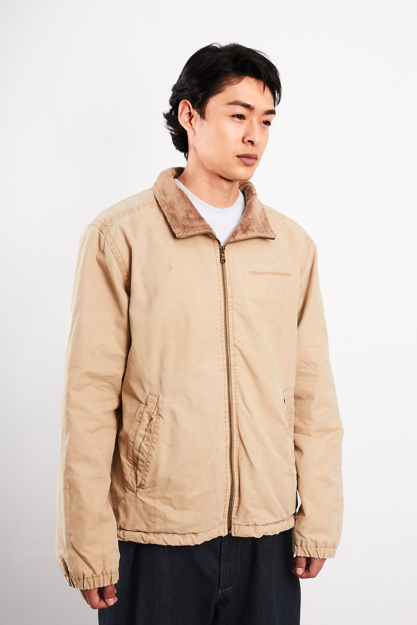 2000 Vintage Tommy Hilfiger Beige Sherpa Quilted Jacket (M/L)