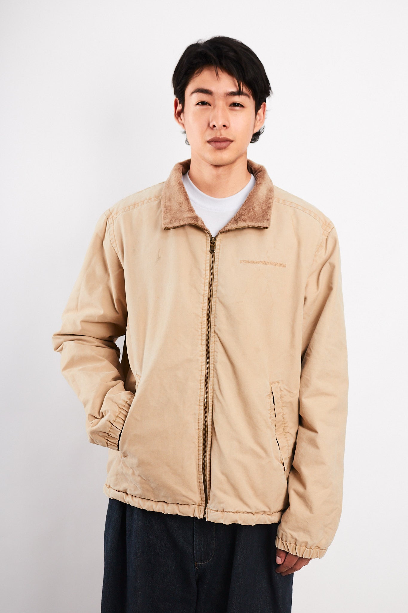 2000 Vintage Tommy Hilfiger Beige Sherpa Quilted Jacket (M/L)