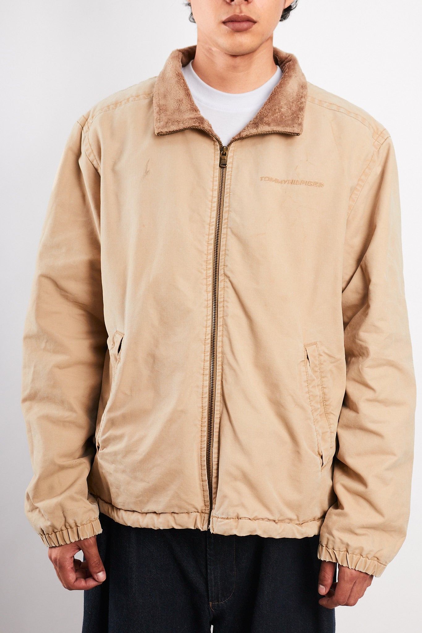 2000 Vintage Tommy Hilfiger Beige Sherpa Quilted Jacket (M/L)