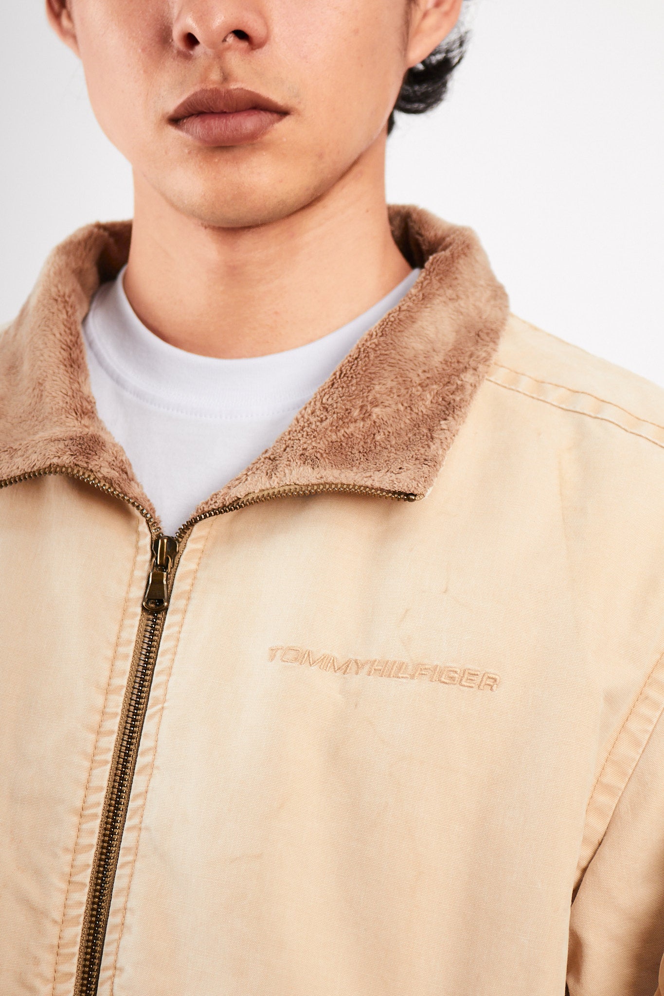 2000 Vintage Tommy Hilfiger Beige Sherpa Quilted Jacket (M/L)