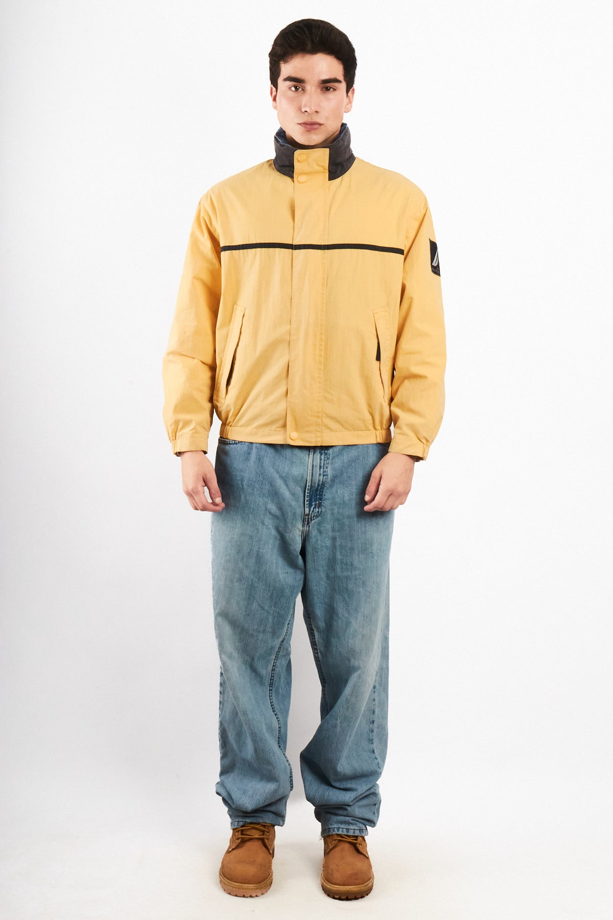 2000 Vintage Nautica NS-83 Light Yellow Striped Jacket (S/M)