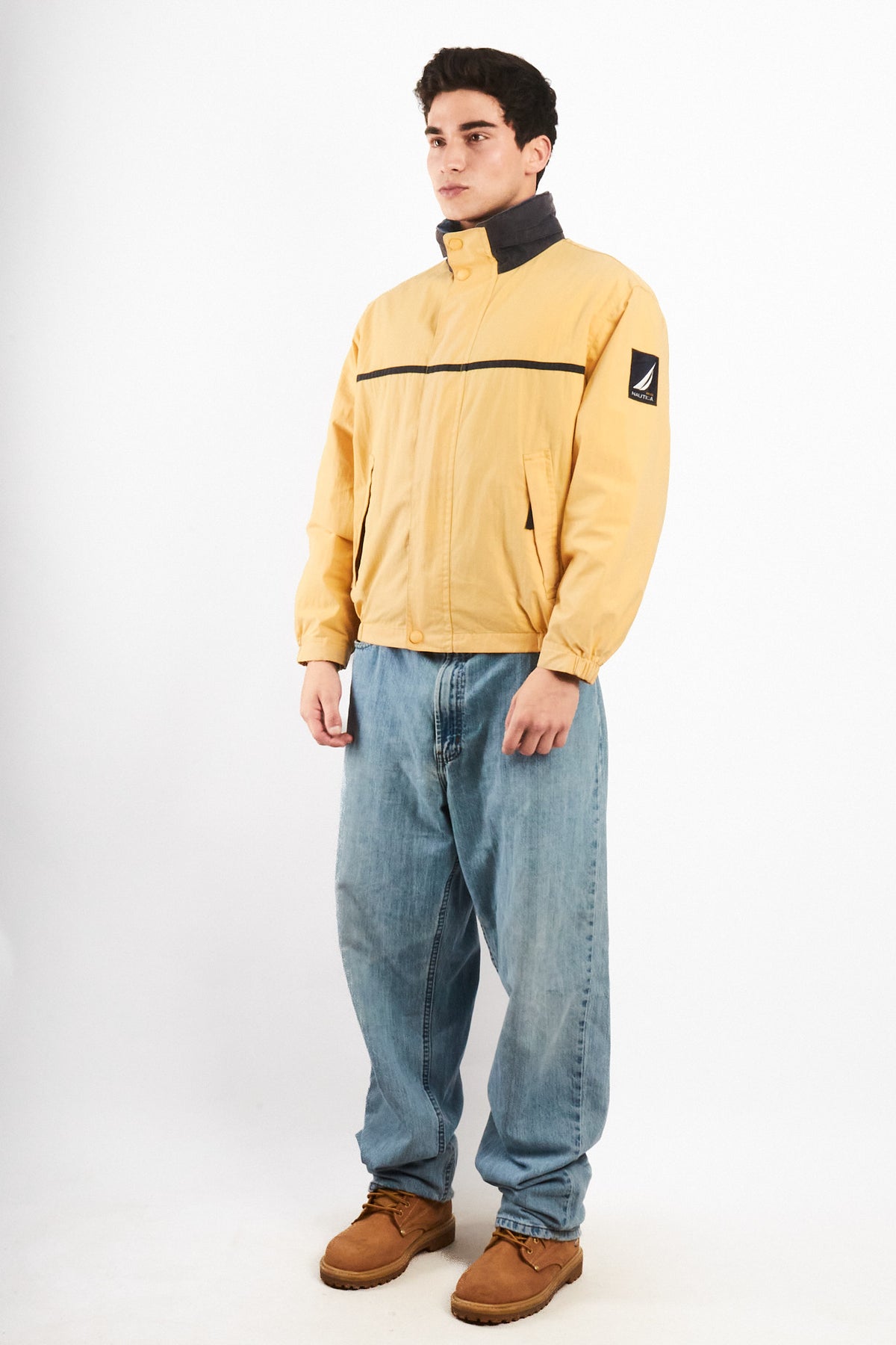 2000 Vintage Nautica NS-83 Light Yellow Striped Jacket (S/M)
