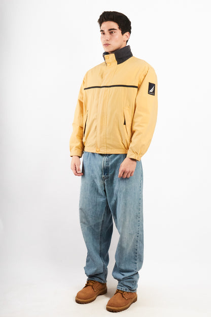 2000 Vintage Nautica NS-83 Light Yellow Striped Jacket (S/M)