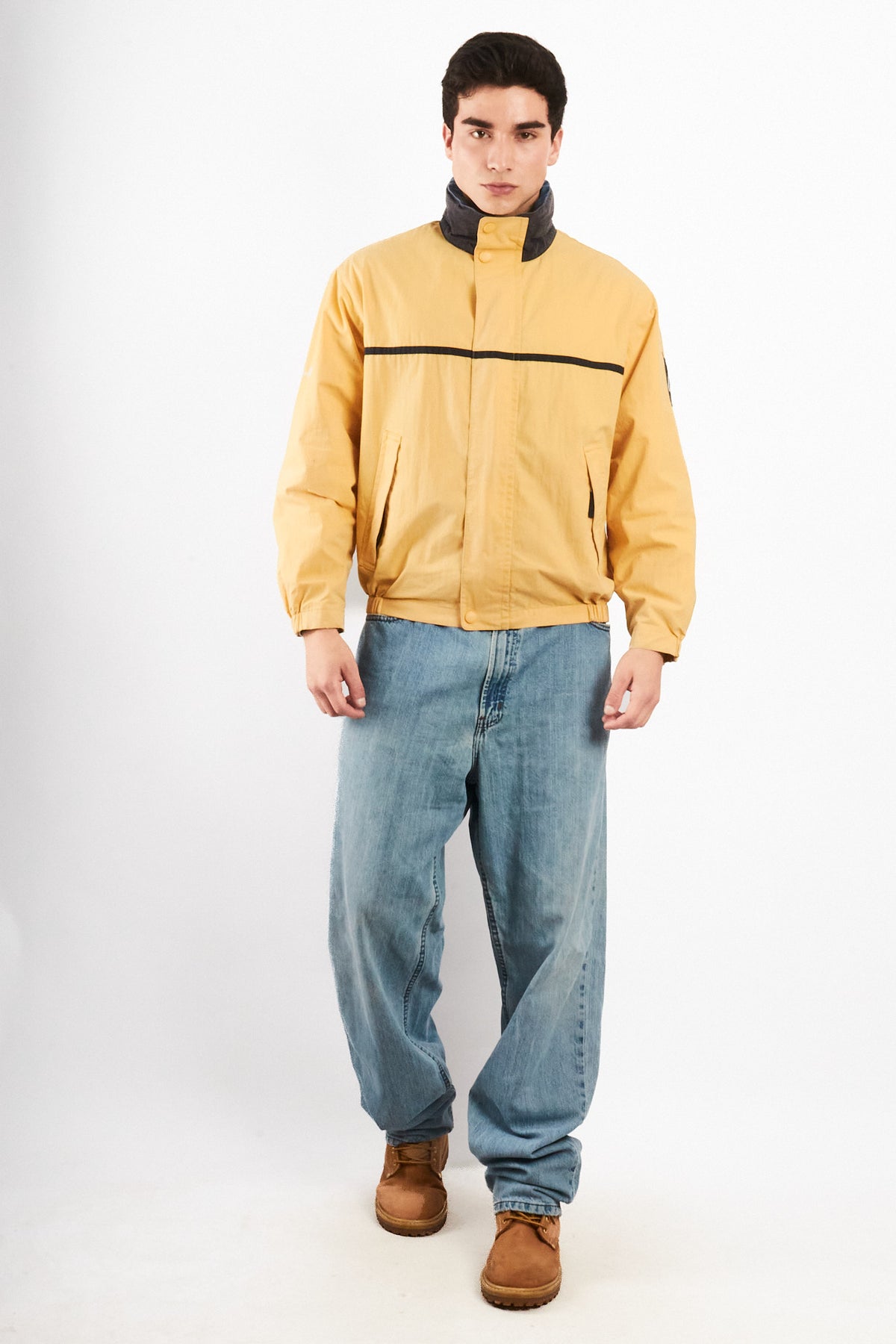 2000 Vintage Nautica NS-83 Light Yellow Striped Jacket (S/M)