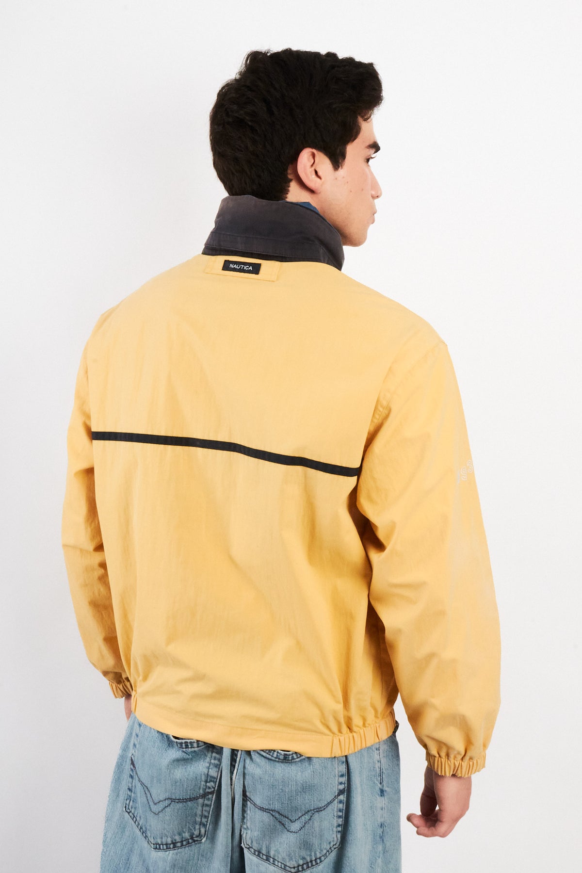 2000 Vintage Nautica NS-83 Light Yellow Striped Jacket (S/M)