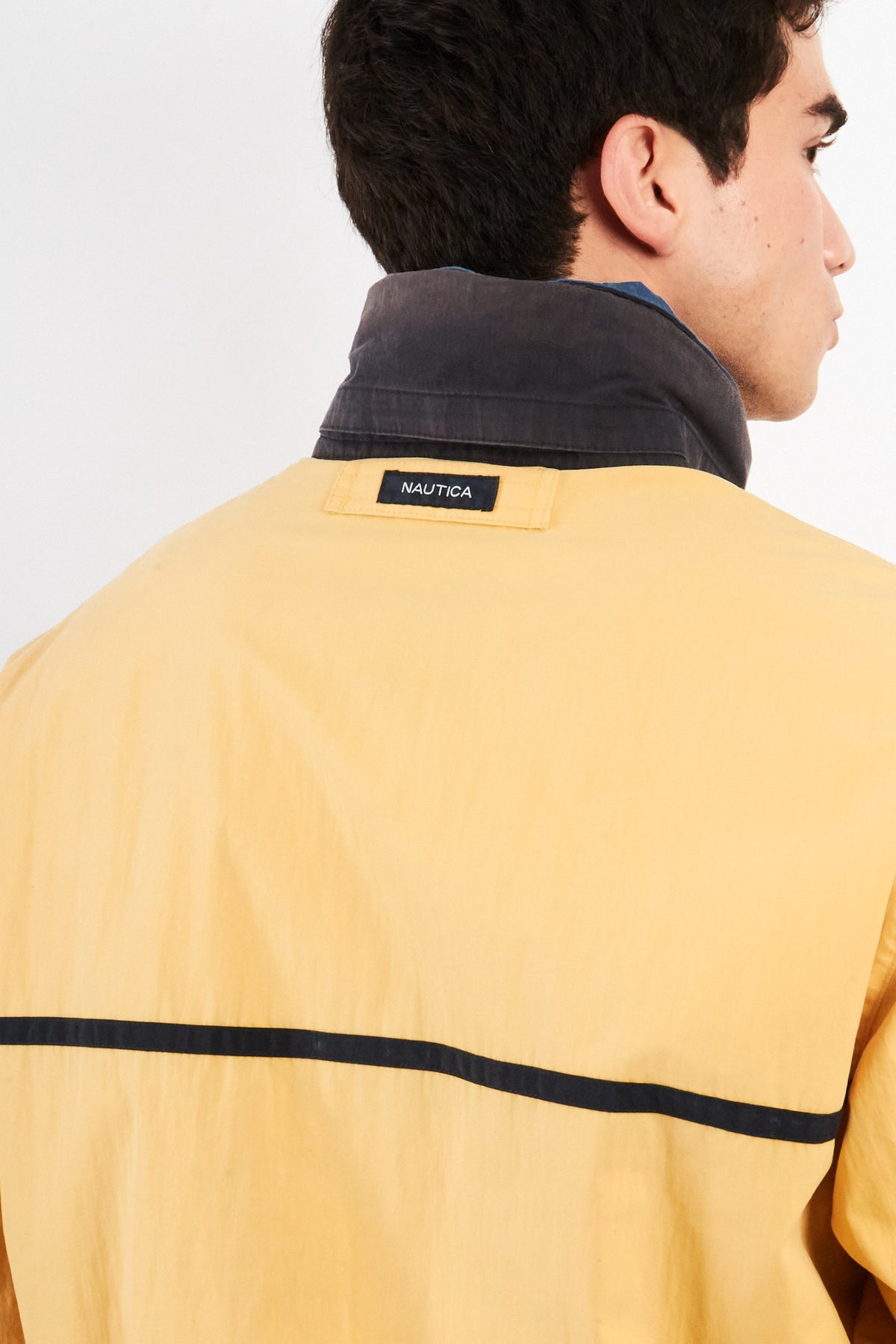 2000 Vintage Nautica NS-83 Light Yellow Striped Jacket (S/M)