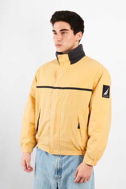 2000 Vintage Nautica NS-83 Light Yellow Striped Jacket (S/M)