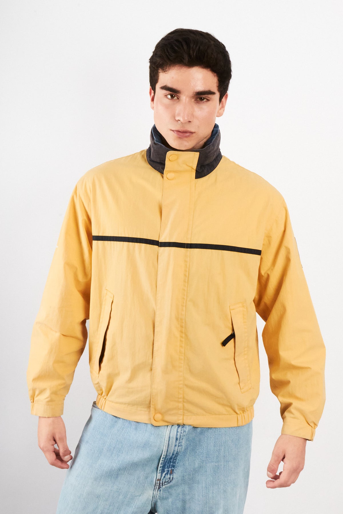 2000 Vintage Nautica NS-83 Light Yellow Striped Jacket (S/M)