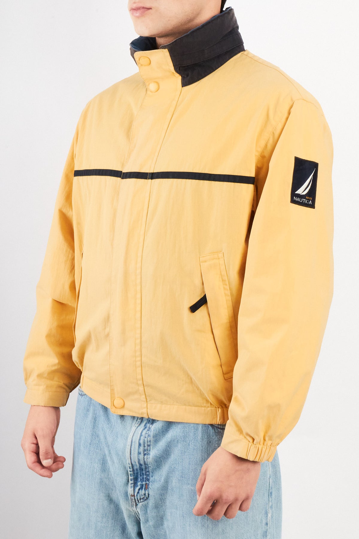 2000 Vintage Nautica NS-83 Light Yellow Striped Jacket (S/M)