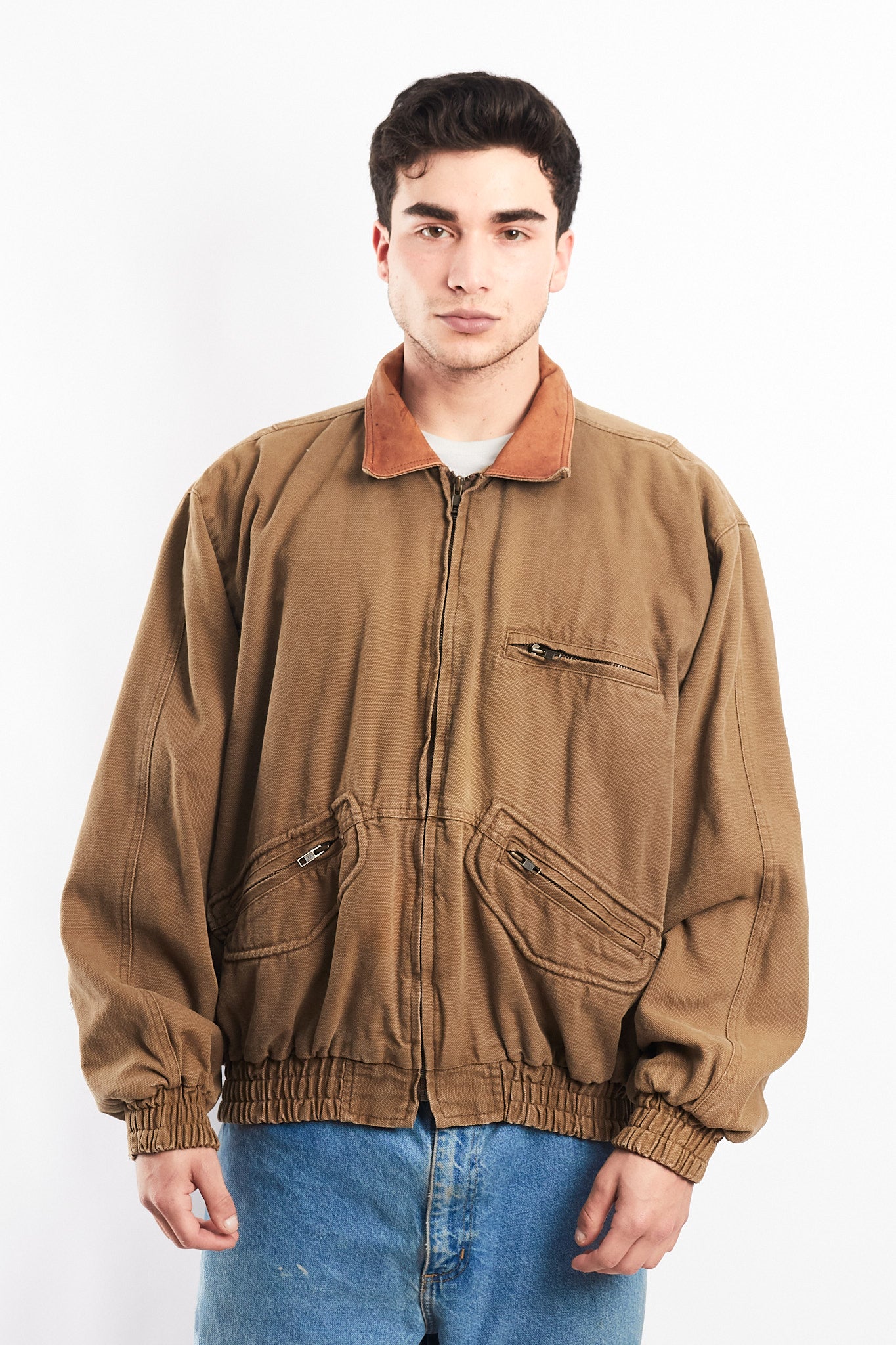 2000 Vintage Leather Collar Workwear Jacket (L)