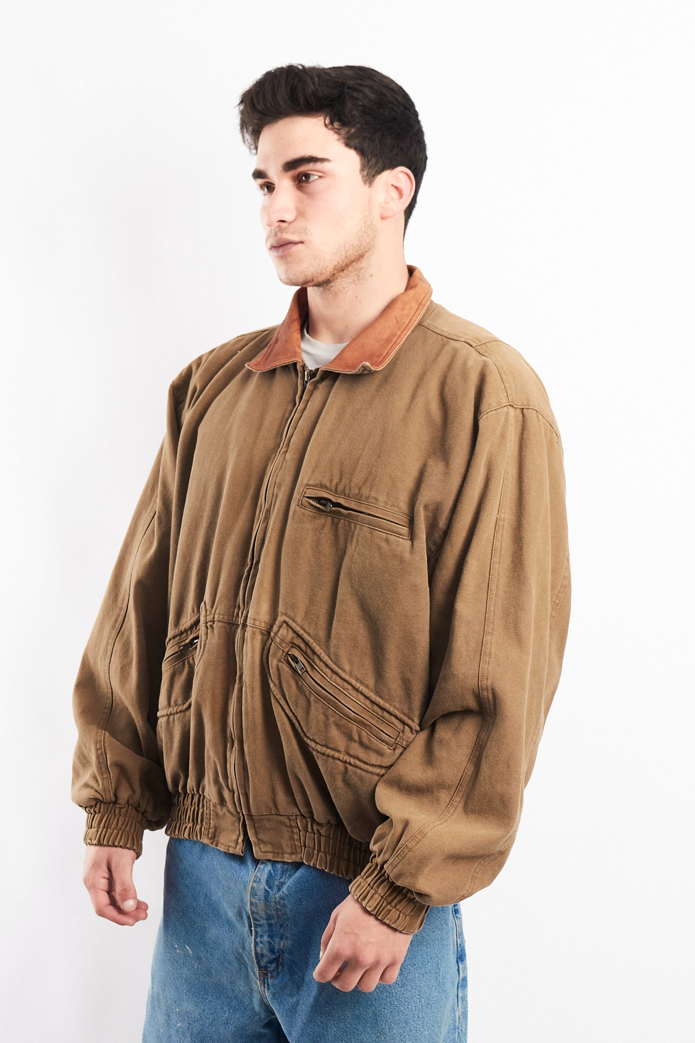 2000 Vintage Leather Collar Workwear Jacket (L)