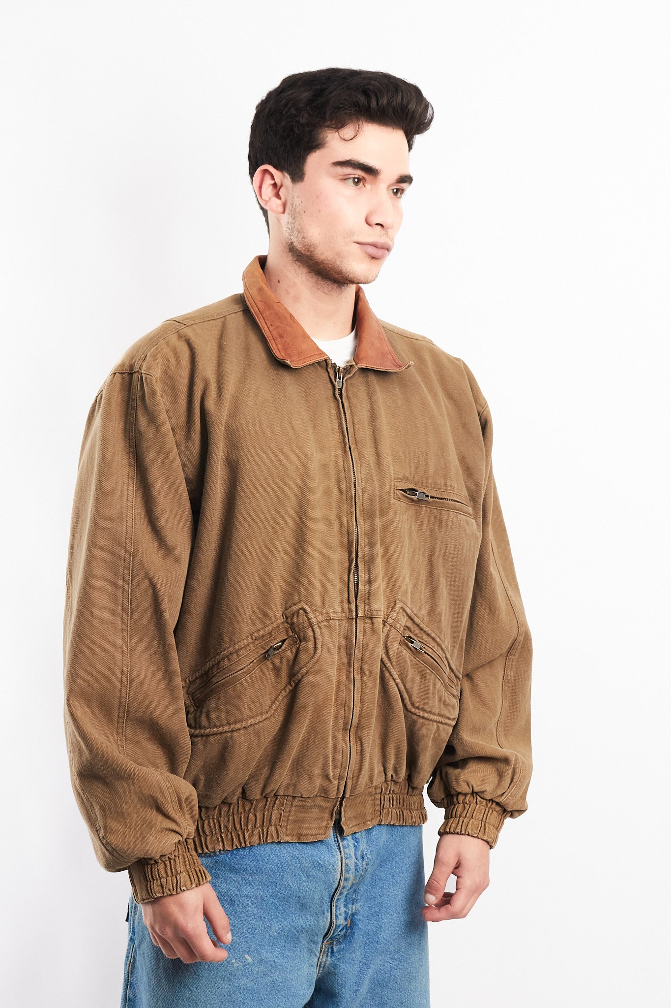 2000 Vintage Leather Collar Workwear Jacket (L)