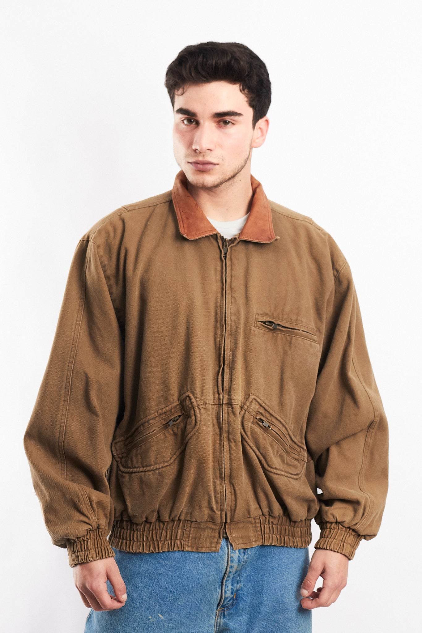 2000 Vintage Leather Collar Workwear Jacket (L)