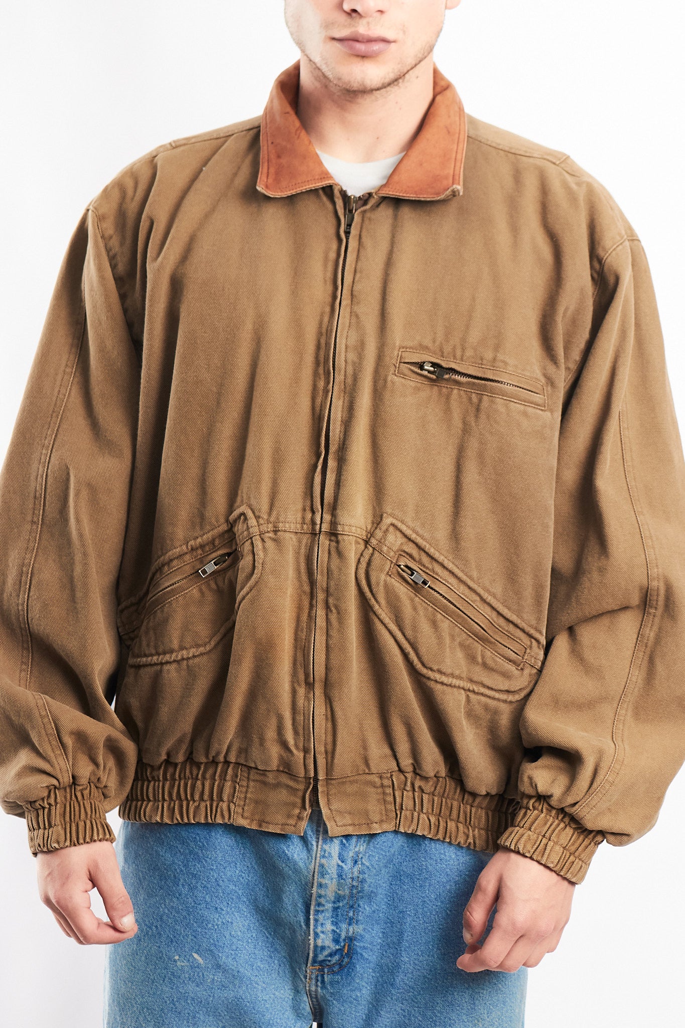 2000 Vintage Leather Collar Workwear Jacket (L)