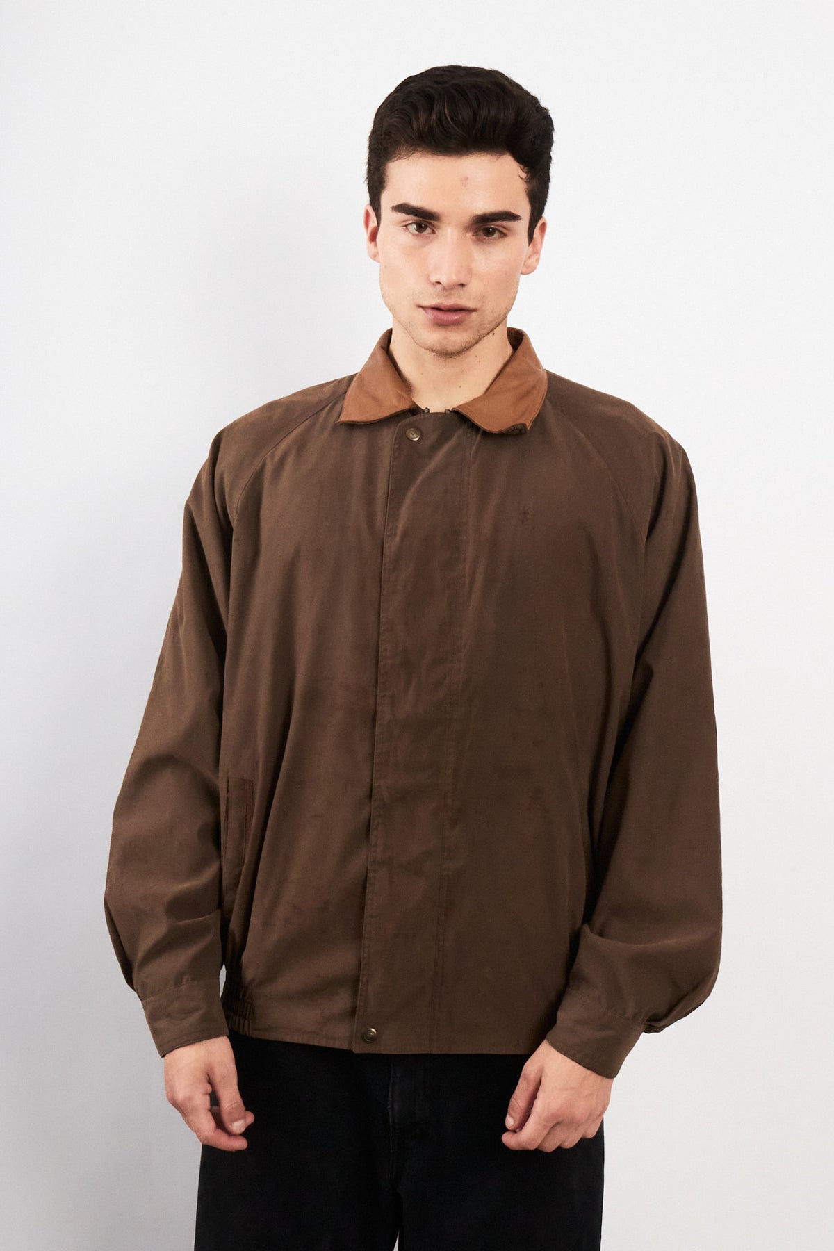 2000 Vintage Yves Saint Laurent Leather Collar Harrington (M/L)