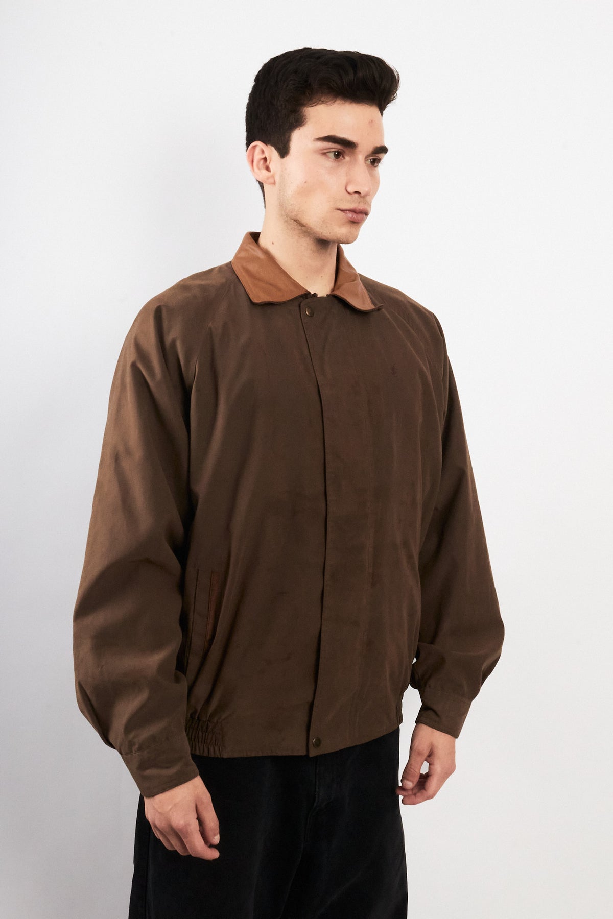 2000 Vintage Yves Saint Laurent Leather Collar Harrington (M/L)