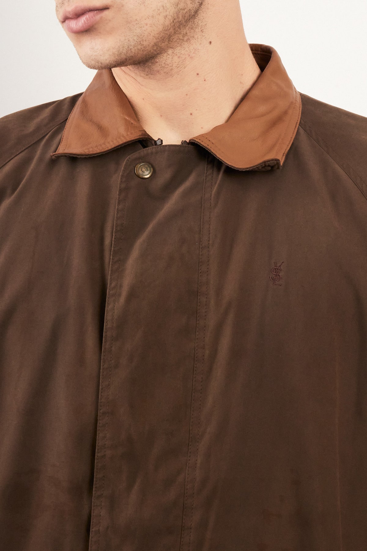 2000 Vintage Yves Saint Laurent Leather Collar Harrington (M/L)