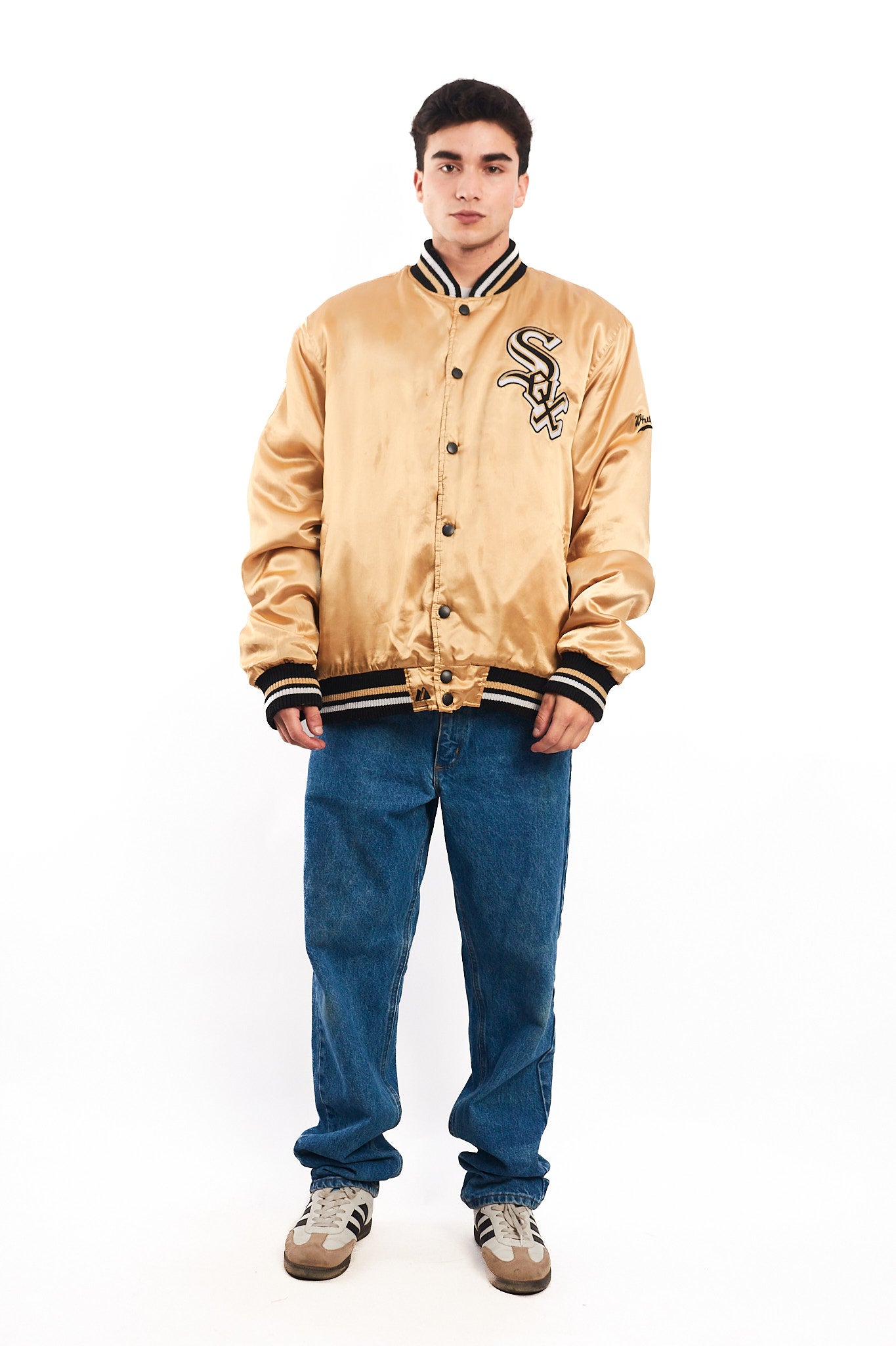 1990 Vintage Majestic MLB Chicago White Sox Gold Satin Jacket (L/XL)
