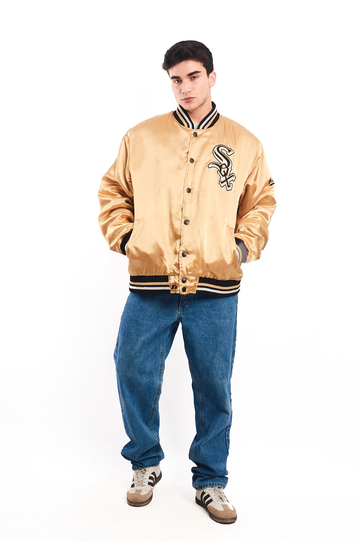 1990 Vintage Majestic MLB Chicago White Sox Gold Satin Jacket (L/XL)