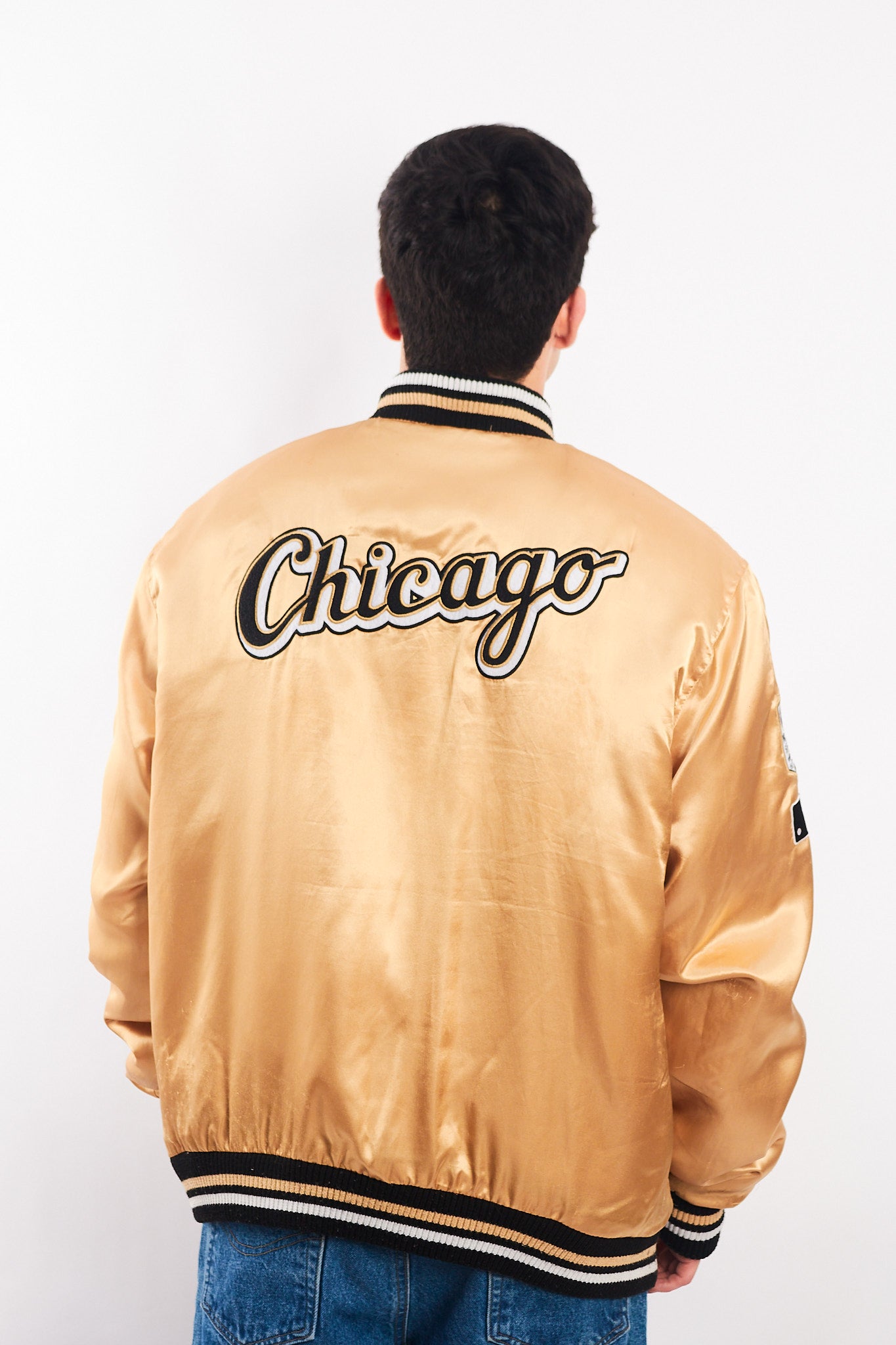 1990 Vintage Majestic MLB Chicago White Sox Gold Satin Jacket (L/XL)