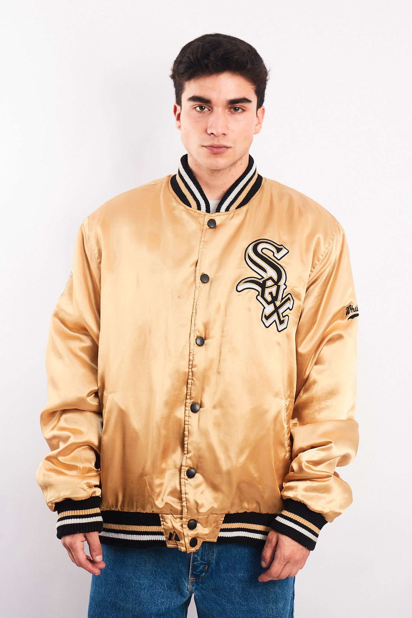 1990 Vintage Majestic MLB Chicago White Sox Gold Satin Jacket (L/XL)