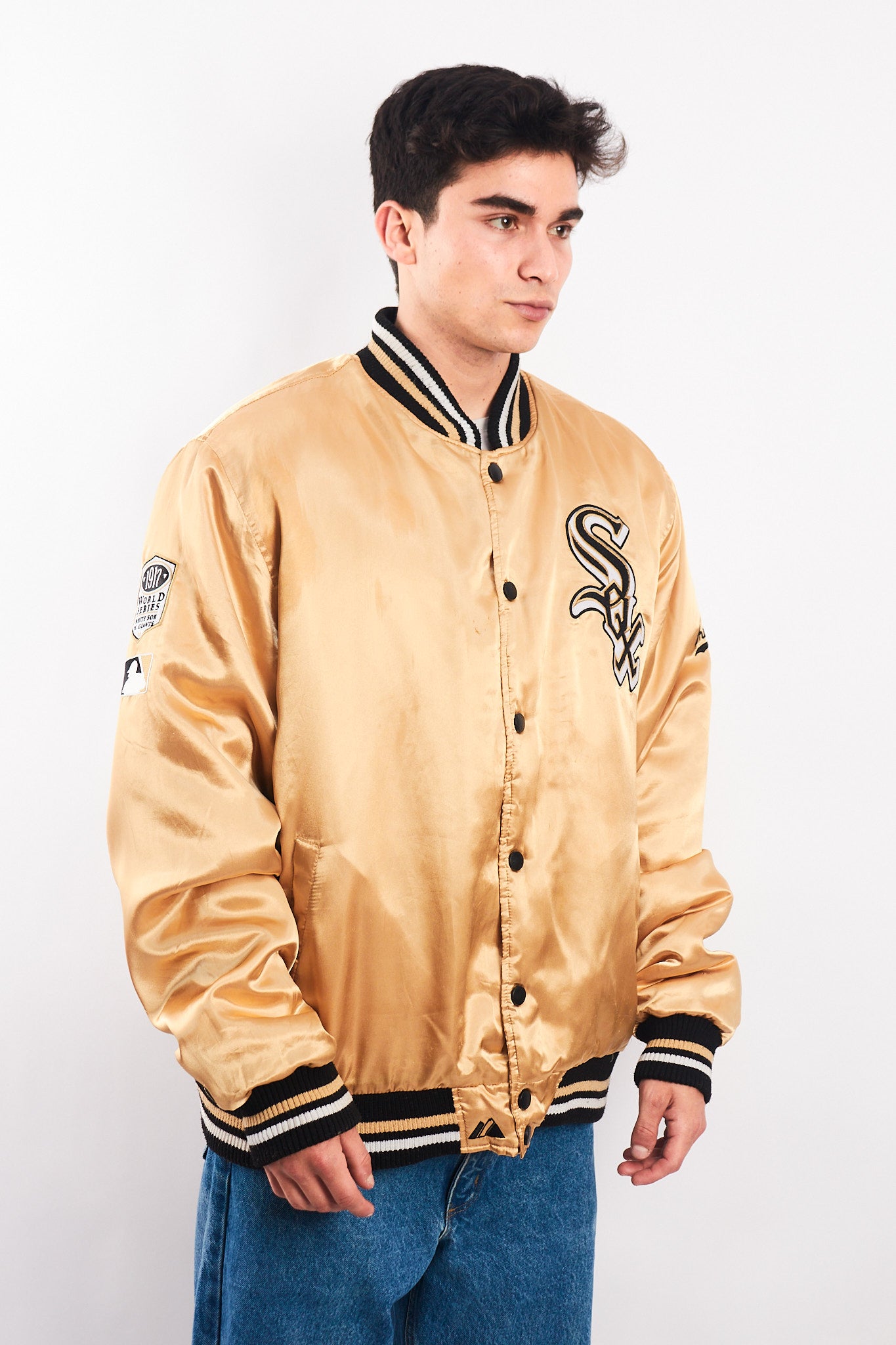 1990 Vintage Majestic MLB Chicago White Sox Gold Satin Jacket (L/XL)