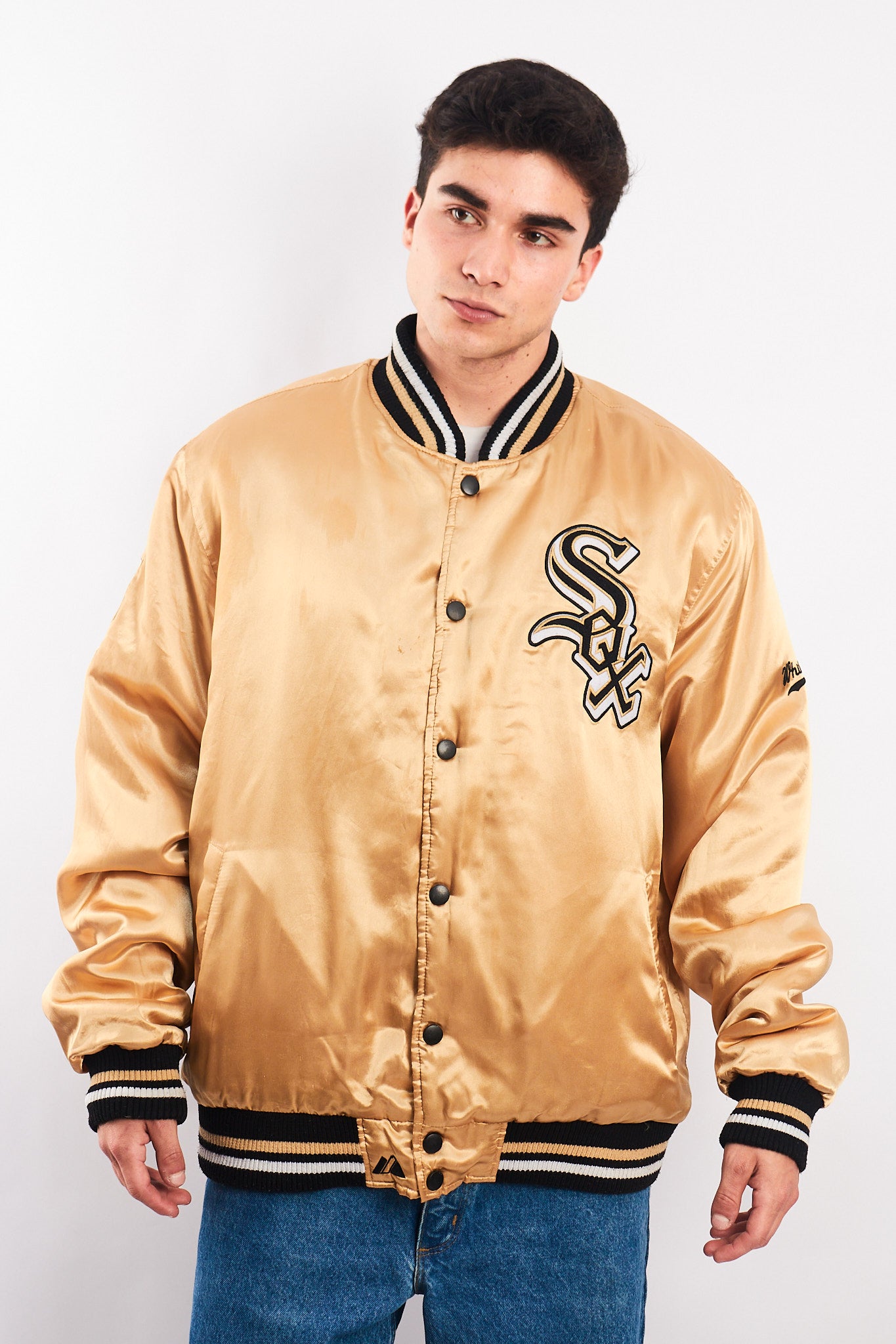 1990 Vintage Majestic MLB Chicago White Sox Gold Satin Jacket (L/XL)
