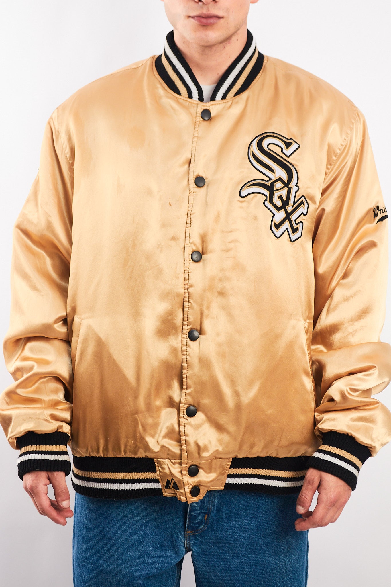 1990 Vintage Majestic MLB Chicago White Sox Gold Satin Jacket (L/XL)